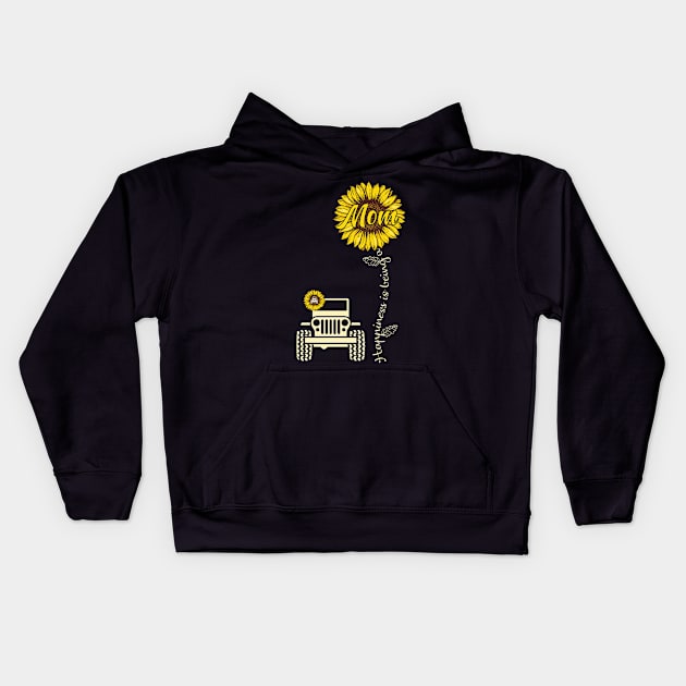 Jeep Sunflower Jeep Mom Happiness is being a Mom Jeep Women Kids Hoodie by Jane Sky